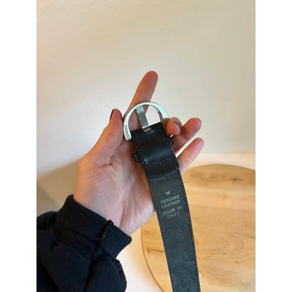 Express Black Genuine Leather Italy Made Chunky Silver Buckle Belt Size Medium main image 5